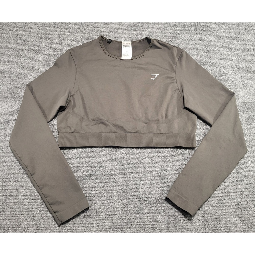 Gymshark Everyday Seamless Long-Sleeve Cool Brown Crop-Top Women's Size X-Large